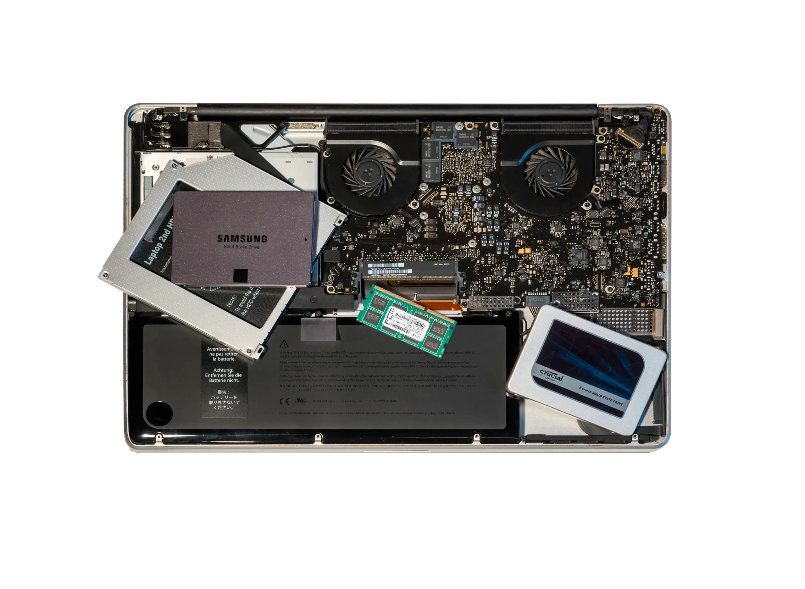 Macbook Pro geöffnet mit Upgrademöglichkeiten - Apple System Support Franken